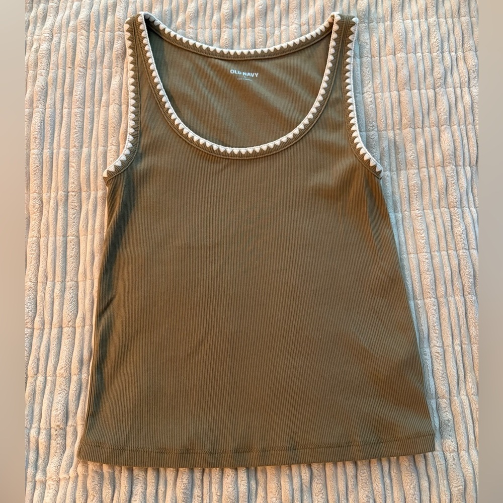 Old Navy Khaki Women's Tank Top with White Trim